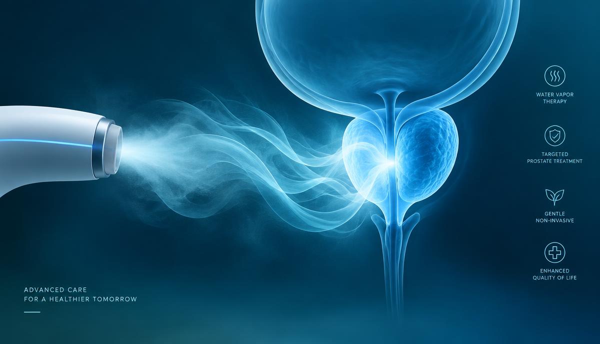 Illustrazione medica della terapia Rezum a vapore acqueo per la prostata